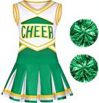 Sersllta Cheerleader Costume for Girls Cheerleading Outfit with Pom Poms Halloween Dress Up Party (Green, 9-10 Years)