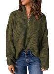 EVALESS Plus Size Sweaters for Women Long Sleeve Cute Rib Knit V Neck Sweater Quarter Zip Pullover Chunky Warm Fall Winter Outfits Ladies Polo Oversized Lightweight Cozy Casual Green Sweater