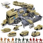 Military Truck Army Toy Soldier Men Set in Carrier Truck Transport Vehicle with Rocket Mini Battle Car Play Set for Aged 3 4 5 6 7 Kids Children Toddlers