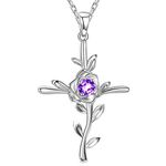 Natural Amethyst Gemstone Necklace for Women Birthday Gifts Love Rose Flower Necklace Hope Leaves Sterling Silver Jewelry for Her Anniversary