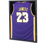 Jersey Frame Display Case, Large Lockable Shadow Box Sports Jersey Frame with 98% UV Protection Acrylic and 2 Hanger for Baseball Basketball Football Soccer Hockey Shirt,Uniform, Graduates Black