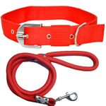 VIPCOLLECTION Vip Collection Dog Collar & Rope Leash Set Adjustable Comfortable For Training Walking And Running For All Breeds (1.25 Inch Large, Red)