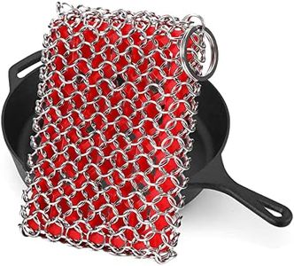 Cast Iron Skillet Cleaner, 316 Stainless Steel Chainmail Cleaning Scrubber with Silicone Insert for Cleaning Castiron Pan,Griddle,Baking Pan