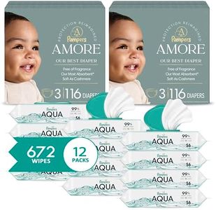 Pampers Amore Diapers Size 3, 2 x 116 Count, with Pampers Aqua Pure Water Based Baby Wipes 12X Flip-Top Packs (672 Count)