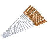 Life Time Guarantee Round/Square Stainless Steel Barbeque Skewers BBQ Skewers Set, Reusable BBQ Sticks, Metal Grilling Skewers Wooden Handle (14 Inch, 4 pcs Stick)