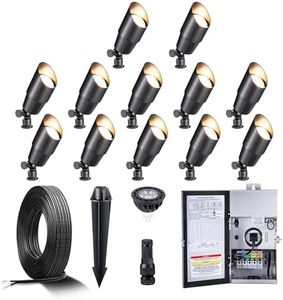 Gardenreet Black Solid Brass 12V LED Landscape Lighting Kit (12-Pack Spotlights) with 300W Low Voltage Transformer & Mechanical Timer & 250FT Wire & 50Pack Connectors for Outdoor Garden Patio