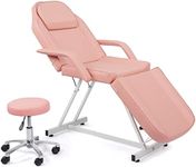 OmySalon Massage Salon Tattoo Chair Esthetician Bed with Upgraded Hydraulic Stool,Multi-Purpose 3-Section Facial Bed Table, Adjustable Beauty Barber Spa Beauty Equipment, Pink