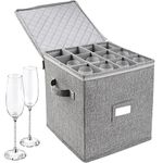 LotFancy Champagne Flute Storage Container, Hard Shell, Stackable, 12" Tall Wine Glass Storage Box with Dividers & Handles, Stemware, Crystal Glassware, Drinkware Case for Moving, Grey