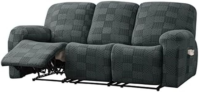 LIFEDX Recliner Chair Cover 8-Pieces Stretch Recliner Sofa Covers Jacquard with Pockets,Recliner Sofa Slipcover with Bottom for Electric Chair,Washable Furniture Protector-Grey||3 Seater