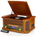 Denver 9-in-1 Retro Vintage DAB Bluetooth Wooden Radio Record Player With Speakers – DAB+ Radio, FM, Record Player, Cassette & CD Player, AUX IN, MP3 USB Recording, AUX IN And Line Out - MRD-51BT MK2