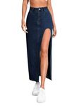 Aahwan DB Solid High Waist Split Thigh Denim Skirt for Women's & Girl's (282-DB-XS) Dark Blue