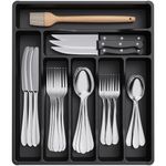 Lifewit Cutlery Drawer Organiser, Plastic Cutlery Tray for Kitchen Drawer, Utensil Flatware Silverware Holder Divider for Spoons Forks Knives Tableware, 7 Compartment, Black