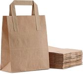 ezkart | Pack of 50- Small SOS Brown Paper Bags with Handles Ideal bags for Party, Weddings, Lunch, Christmas, Sweet, Kraft paper Bags, Food Gift Bags, Takeaway & Grocery, Dimension: 18x21.5x9cm