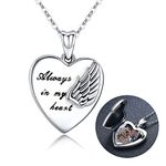 Sterling Silver Locket Necklace That Holds Pictures Guardian Angel Wings Heart Locket Pendant Gift for Mother Mom Mama Women Girl Always in My Heart Photo Lockets Keepsake Gift(Locket Necklace)