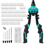 LIBRATON Rivet Gun Set, Two-Handed Pop Rivet Gun Kit, Heavy Duty Rivet Gun, Pop Riveter with 250 Aluminum Rivets in Box, 5 Tool-Free Interchangeable Nozzles, 5 HSS Drill Bits, for Automotive, Metal
