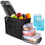 Insulated Lunch Box and Cooler Bag for Men, Women, Kids (Tote Lunch Bag Includes 3 Reusable Meal Prep Containers + 2 Ice Pack + Detachable Shoulder Strap) Lunch Box for School, Office, Camping (black)