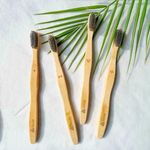 Rusabl (Pack of 4) Organic Bamboo Toothbrush with Charcoal Activated Soft Bristles, & Anti-bacterial, Eco-friendly, Biodegradable