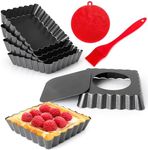 Quyimy Mini Tart Pans Square 4 Inch 6Pcs with Removable Bottom, Nonstick Quiche Pan Mini Pie Pans with Oil Brush&Silicone Scrubber, Tart Pan with Fluted Side, Quiche Bakeware for Oven