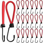 BELLE VOUS 20 Pack Red Elastic Bungee Expander Cord Ties with Metal Hooks - 15cm/5.90 inches - Heavy Duty Strap Loops for Tarpaulin, Camping and Canopy Tents