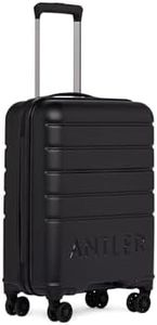 ANTLER - Logo Luggage - Cabin Suitcase - Carry On Suitcase for Travel & Holidays - 55 x 40 x 20 cm - Black - Small Suitcase with 4 Spinner Wheels & Expander Zip - TSA Approved Locks