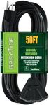 GREATIDE 50 Ft Outdoor Extension Cord with 3 Electrical Power Outlets - 16/3 SJTW Black Cable with 3 Prong Grounded Plug