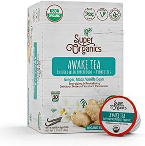 Super Organics Awake Black Tea Pods With Superfoods & Probiotics Keurig K-Cup Compatible Energy, Revitalizing, Refreshing Tea USDA Certified Organic, Vegan, Non-GMO, Natural & Delicious, 10ct