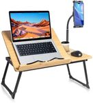 Laptop Desk in Bed, wishacc Adjustable Bamboo Lap Desk Table with Gooseneck Tablet Holder Mount for Laptop,Tablet,Phone,Book Reading