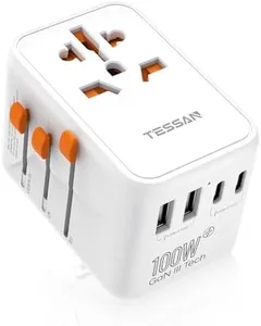 100W GaN Universal Travel Adapter, TESSAN International Power Adapter with 5 USB(3 USB C) Charging Ports, Worldwide Outlet for US to European Europe UK AUS Ireland(Type C/G/A/I)