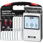 AUVON Rechargeable TENS Machine EMS Muscle Stimulator, Digital TENS Unit with 8 Customizable Modes, Electronic Massager for Sciatica, Shoulder & Back Pain Relief, 12 Pads, A Carry Case