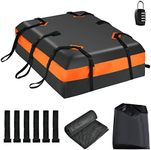 GiantexUK 15/21 Cubic Feet Car Roof Bag, Waterproof Cargo Top Carrier with Non-Slip Mat, Combination Lock, 6 Door Hooks & Straps, Rooftop Luggage Storage Box for Car Suv (Black+Orange, 424L)