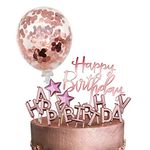 Party Propz Rose Gold Cake Decoration Kit Set - Happy Birthday Candles Balloons, Happy Birthday Banner, Confetti Rubber Balloon, Stars Cake Topper for Girl Kid Women Birthday Theme Decor