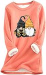 Winter Warm Tees Shirts for Women Fleece Lined Cute Gnomes Print Long Sleeve Graphic Thermal Tops Cold Weather T-Shirts