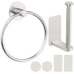 Tahbarshi Self Adhesive Toilet Paper Roll Holder and Hand Towel Ring Set for Bathroom - 304 Stainless Steel with Brushed Nickel Finish - No Drilling Easy Stick On Installation