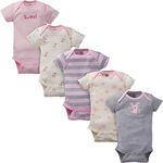 Gerber Baby 5-Pack Organic Short-Sleeve Onesies Bodysuit, bunny, 12 Months