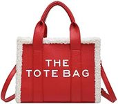 Cosetten Tote Bag for Women, PU Leather with Lamb Wool, Crossbody Handbag Travel/Work（11*8.26*4.3in), Red