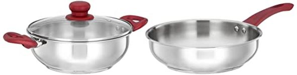 Amazon Brand - Solimo Stainless Steel Heavy Bottom 2 Piece Cookware Set |Three Layer Impact Forged Bottom for Durability | Premium Look with Soft Touch Handles and Knob, 22 Cm, 2700 Milliliter