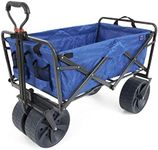 Mac Sports Heavy Duty Steel Frame Collapsible Folding 150 Pound Capacity Outdoor Beach Garden Utility Wagon Cart with 4 All Terrain Wheels, Blue/Black