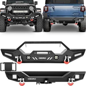 OEDRO Front and Rear Bumper, Compatible for 2018-2025 Jeep Wrangler JL, Rock Crawler Bumper w/Winch Plate Mounting & Hitch Receiver & LED Lights & D-Rings (ONLY Fit JL)