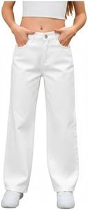 MakeMeChic Girl's Denim Pants High Waisted Straight Leg Jeans with Pockets White 12-13Y