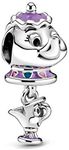 Beads R Us ® - Beauty and the Beast Dangle Mrs. Potts Teapot & Chip Solid Sterling Silver Bead/Charm - Compatible with all European style Charm Bracelets, Chains and Necklaces.