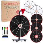 5 in 1 Tabletop Prize Wheel Spinner - 12" Carnival Games Smooth Spinning Wheel for Prizes, Raffle - Portable Dry Erase Spin the Wheel Game with Stand, Marker Pen & Eraser - Black & White Wheel Faces