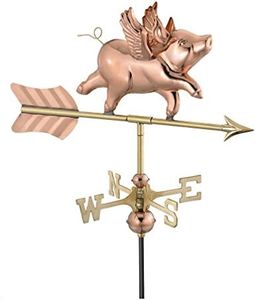 Good Directions 8840PR Flying Pig Cottage Weathervane, Polished Copper with Roof Mount
