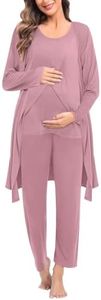 SWOMOG Maternity Nursing Robe Set 3 PCS Postpartum Breastfeeding Pajamas Hospital Pregnancy Pjs Double Layer Lounge Set, Taro Purple Large