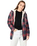 ZENTHACE Womens Flannel Jacket with Hood Sherpa Fleece Lined Hooded Flannel Shirt for Women Plaid Jacket Fall Flannel Red Navy M