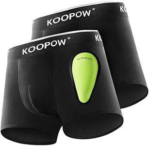 KOOPOW 2-Pack Boys Compression Briefs with Soft Protective Athletic Cup, Youth Peewee Underwear for Baseball, Football Large