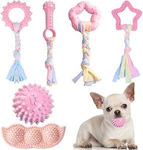 ABRRLO Puppy Toys,6 Pack Puppy Chew Toys for Teething Small Breed,Cute Pink Small Dog Chew Toys,Soft Rubber Durable Dog Teething Toys,Puppy Teething Toys for Small Puppies, Dog Toys Set