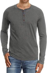 NITAGUT Mens Fashion Casual Front Placket Basic Long Sleeve Henley T-Shirts (M, Dark Gray)