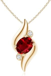 Angara Shell Style Oval Ruby and Diamond Pendant in 14K Yellow Gold