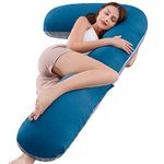 AngQi Body Pregnancy Pillow,L-Shaped Pregnancy Pillow for Side Sleepers,Maternity Body Pillow with Velvet & Jersey Cover, Gray & Navy Blue