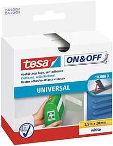 tesa On & Off Cinta de Uso Universal, Cinta Autoadhesiva de Gancho y Bucle para la Fijación Rápida de Objetos Ligeros, Blanco, 2 cm x 250 cm